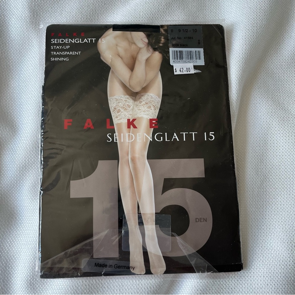 NWT FALKE Black Top Hold Ups For Suspender Beit Size II - 9 1/2 - 10